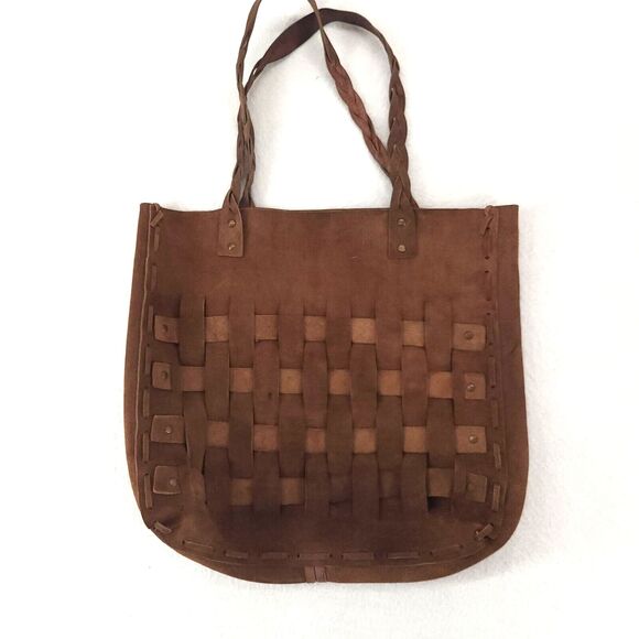 Vintage Gap Suded Tote Bag Brown Suede Basketweave Y2K Some FLaws - Picture 1 of 11
